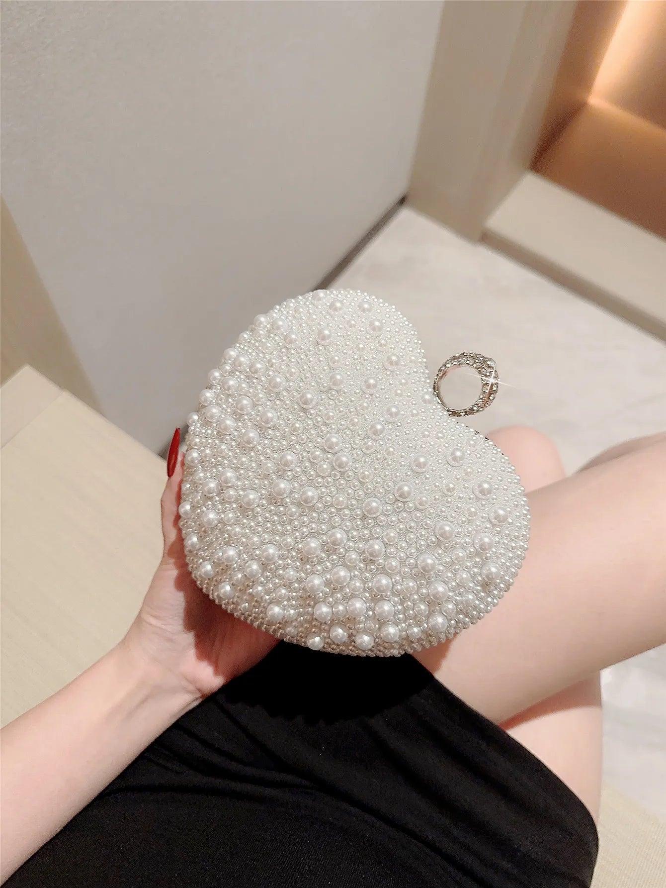 New Pearl Evening Bag Love Clutch Chain Bag Matching Cheongsam Evening Party Bag Banquet Bag Wedding Dress Bag