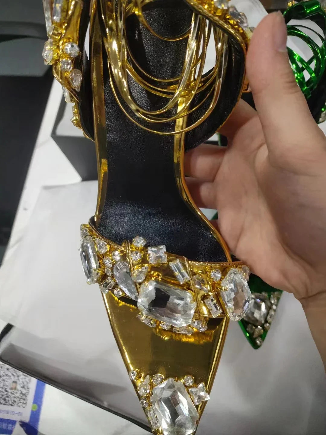 2024 Luxury Rhinestone Pointed Sandals Prom Super High Heel Sandals Slim Heel Dress Show Sandals Oversized 34-43 Women's Shoes