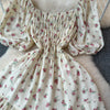 2024 New Summer Flower Print Long Dress Women Vintage Square Neck Ruched Chest Sash Bandage Sundress Party Vestidos