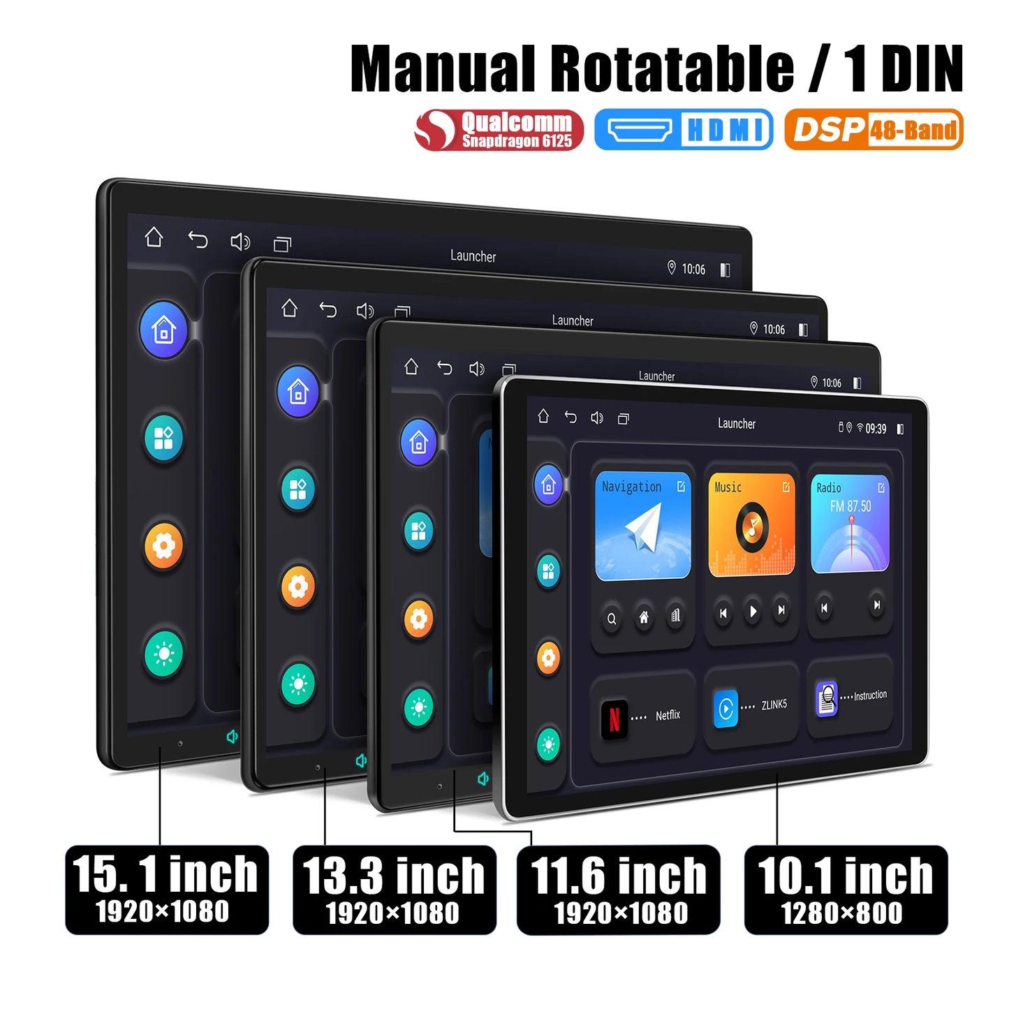 JOYING 10.1" 11.6" 13.3" 15.1"Android Car Radio Stereo Multimedia Player Head Unit Built In Carplay With Manual Rotatable Screen