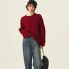 Turtleneck 100% cashmere sweater women loose thickening age reduction niche vintage red crewneck sweater women long sleeves