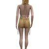 Joskaa Sequins Knit Beach 3 Piece Sets Women Sexy Backless Halter Irregular Top+Head Scarf+Shorts Matching Set Vacation Outfits