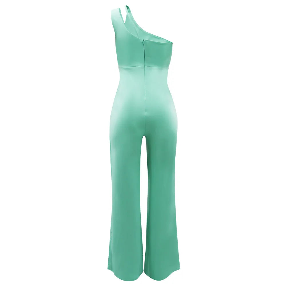 Summer New Vintage Chic Women's Fashion Sexy Sleeveless Single Shoulder Sling High Waist Commuter High Waist Straight Jumpsuit