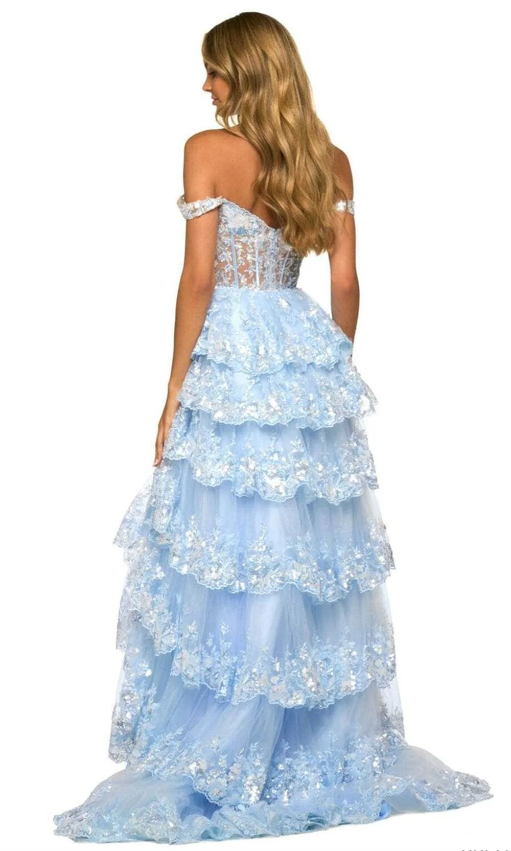 Amanda Elegant Off Shoulder Multilayer Prom Dress Customized Side High Split Lace Vestidos De Fiesta Princess Shiny فساتين سهرة