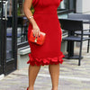 Women Elegant Ruffle Evening Dress Solid Selvedge High Waist Party Club Wedding Birthday Cocktail Bodycon Midi Dresses