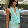 Knit Sequin Halter Mini Dress Women Sexy Deep V-neck Sleeveless Backless Hip Package Party Evening Dresses Chic Ladies Beachwear
