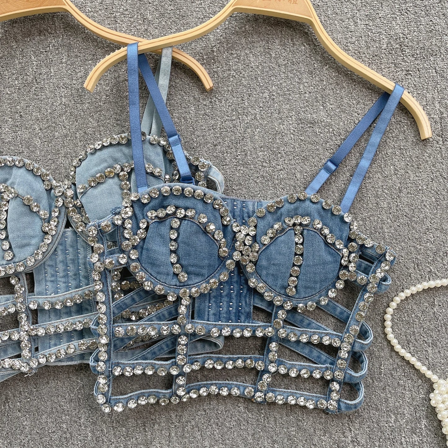 Streetwear Diamonds Denim Vest Female Bra Sleeveless Backless Sexy Summer Tank Tops For Women Camisole y2k Crop Top 2025