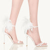 Summer new feather flower silk ribbon sexy open-toe sandals thin high-heeled banquet dress fashionable large-size women's shoes