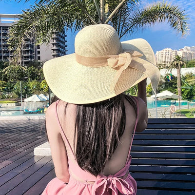 Summer straw hat beach Korean style seaside large brim outdoor sun protection sun hat vacation foldable straw hat  여름모자  모자