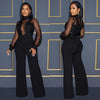Fashion Women's Clothing Hollow Long-sleeved Loose Wide Leg Jumpsuits Overall Pants Solid Color Sexy Lace