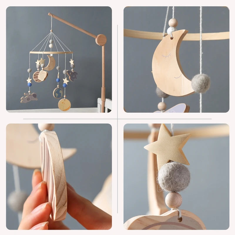 Baby Bed Bell Wood Mobile Toddler Rattles Toys Crib Bell Rattles Boho Style Kids Musical Toys 0-12 Months For Baby Newborn Gifts
