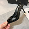 Women Sandals 2025 Spring New Brand Woman Slingback Shoes Fashion Ladies High Heels Elegant Med Heel Pointed Toe Slip on Sandal