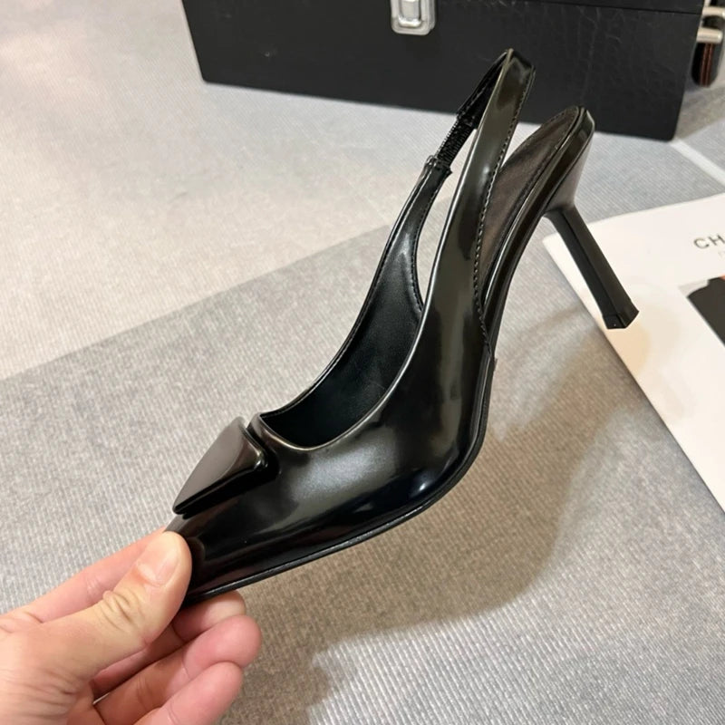 Women Sandals 2025 Spring New Brand Woman Slingback Shoes Fashion Ladies High Heels Elegant Med Heel Pointed Toe Slip on Sandal