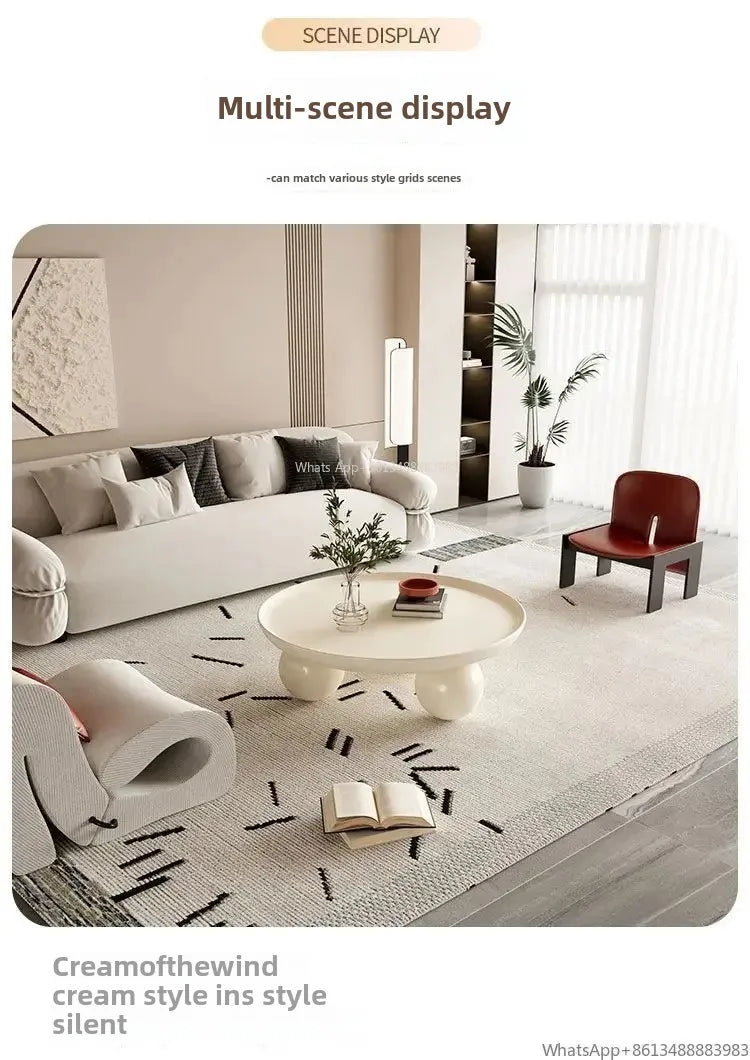 Nordic Combination Bedroom Coffee Table Simple Light Luxury Household Cream New Round Living Room Modern Small Apartment