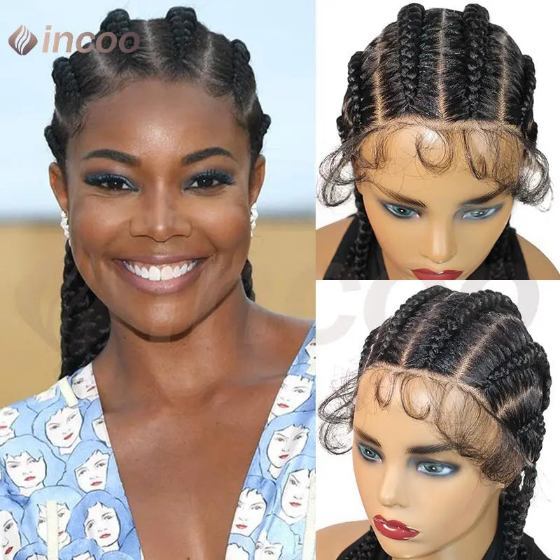 Wear and Go Glueless Wig Synthetic Full Lace Braided Wigs Jumbo Box Braids Wig For Black Women African Faux Locs Braiding Wig
