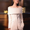 TWOTWINSTYLE Slash Neck Chic Blazers For Women Off Shoulder Long Sleeve Patchwork Single Button Solid Coat Female Clothes 2022