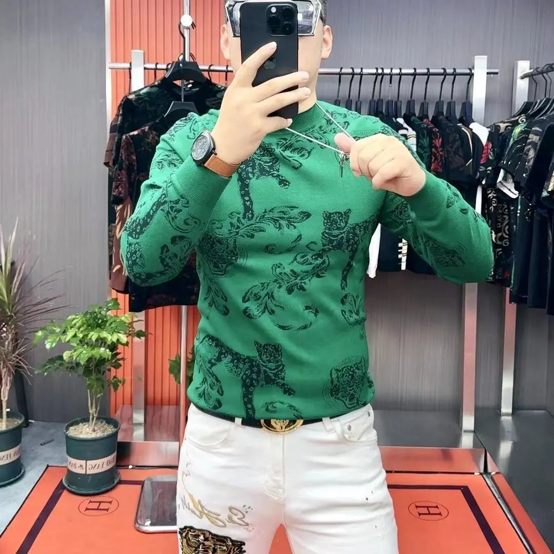 Men's T-shirt with Fashionable Personality Handsome and Versatile Trend Long Sleeved Men's Base Shirt Thick Style