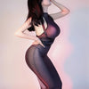 Sexy Women Sheer See Through Micro Mini Dress Oil Shiny Bandage Tight Packet Hip Step Dress Cosplay Maid Pencil Dress