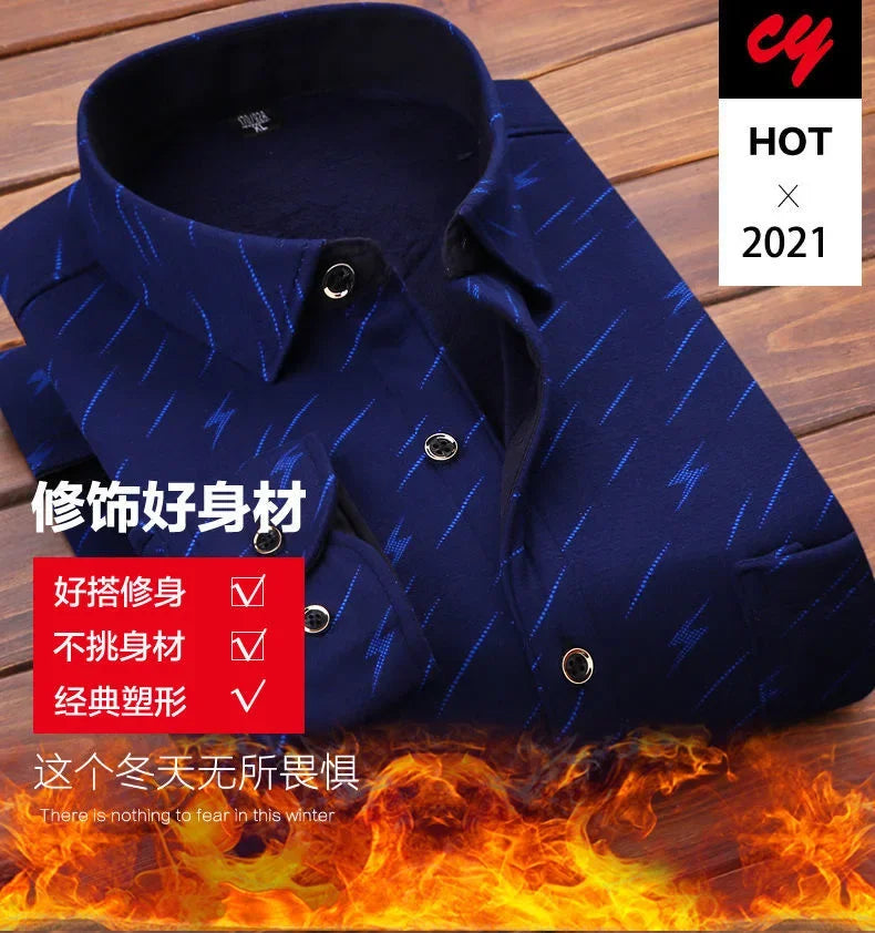 High Quality Men's Clothing 2024 Men Long Sleeve Thick Warm Shirt Tops Fashion Men Print Handsome Versatile Shirts Formal Shirts