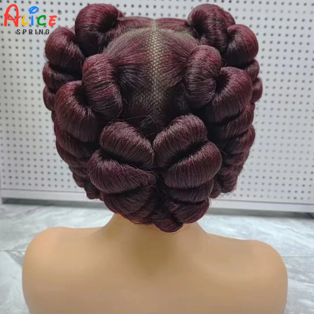 Natural Color 6Inch Transparent Full Lace Braided Wigs Short Cute Handmade Bantu Synthetic Braided Lace Wigs Knotless Braids Wig