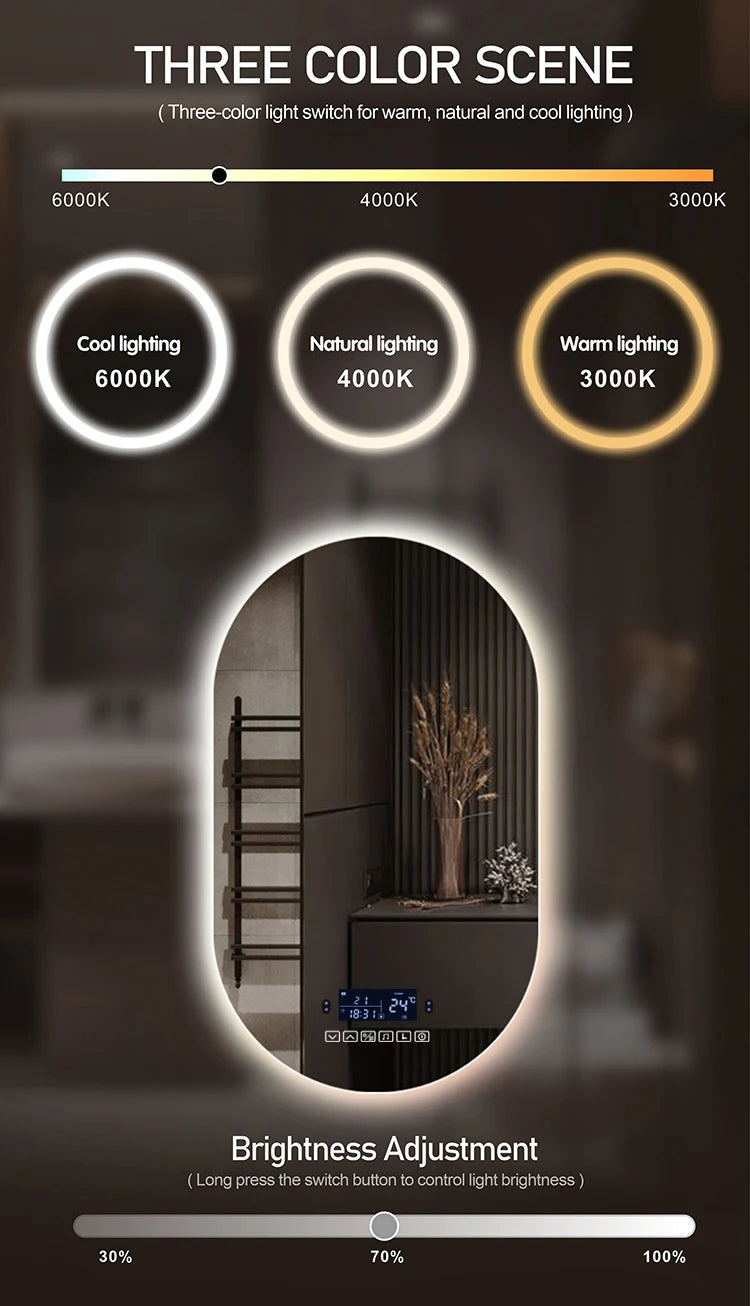 Bathroom Smart Makeup LED Mirror Adjustable light With Bluetooth Speaker Anti-Fog Human Body Induction Hotel Decoration Mirror