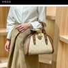 Khaki Retro Leather Women's Handbag Fashion Geometric Floral Girls Shoulder Bag Hundred Splicing Color Collision Girls Crossbody