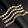 Iced Out Pink Cuban Bracelet for Women Hip Hop Gold Silver Color Crystal Heart Circle Square Bracelet 4Pcs Set Jewelry Gift