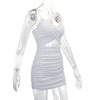 Women Sexy Cutout Bodycon Dress Euro Style Cross Back Straps Hollow Out Nightclub Party Evening Outfit Slim Fit Stretchy Dress