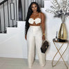 Women's Set Sleeveless 3D Flower Crop Bra Top+Wide Leg Pants Elegant beach holiday Two 2 Piece Set Outfits