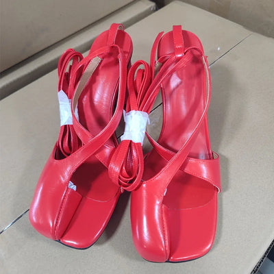 Summer spilt toe women sandals high heel lace up slides