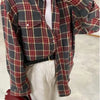 Women's Blouse Retro Style Lapel Loose Shirt 2024 Autumn Plaid Long-sleeve Pocket Shirt For Women Shirts Top  Рубашки Женские