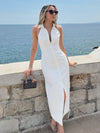 Bornladies Summer Sleeveless Single Breasted Dress Fashionable Ladies Slim Fit Collar Solid Color Long Dresses Women's Clothing