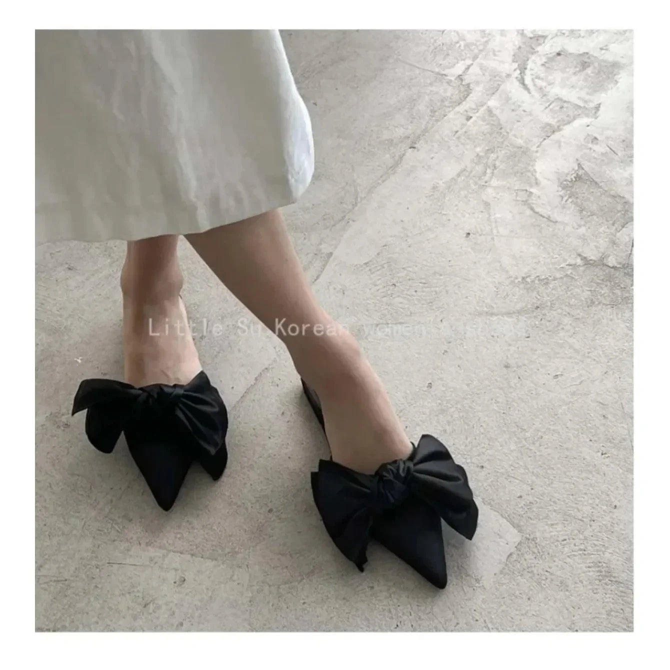 Oversize Bowtie Mule Shoes Women Fashion Pointed Toe Stripe Wave Slip-on Sandals Ladies Luxury Satin Silk Outdoor Flat Slippers