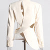 TWOTWINSTYLE Hollow Out Backless Slimming Blazers For Women Notched Collar Long Sleeve Spliced Button Irregular Blazer Female