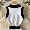 Mini Dress Women Dresses Vests Knitted Vestidos Bodycon Streetwear Polo Neck Sleeveless Single Breasted Splice Y2k Elegant Work