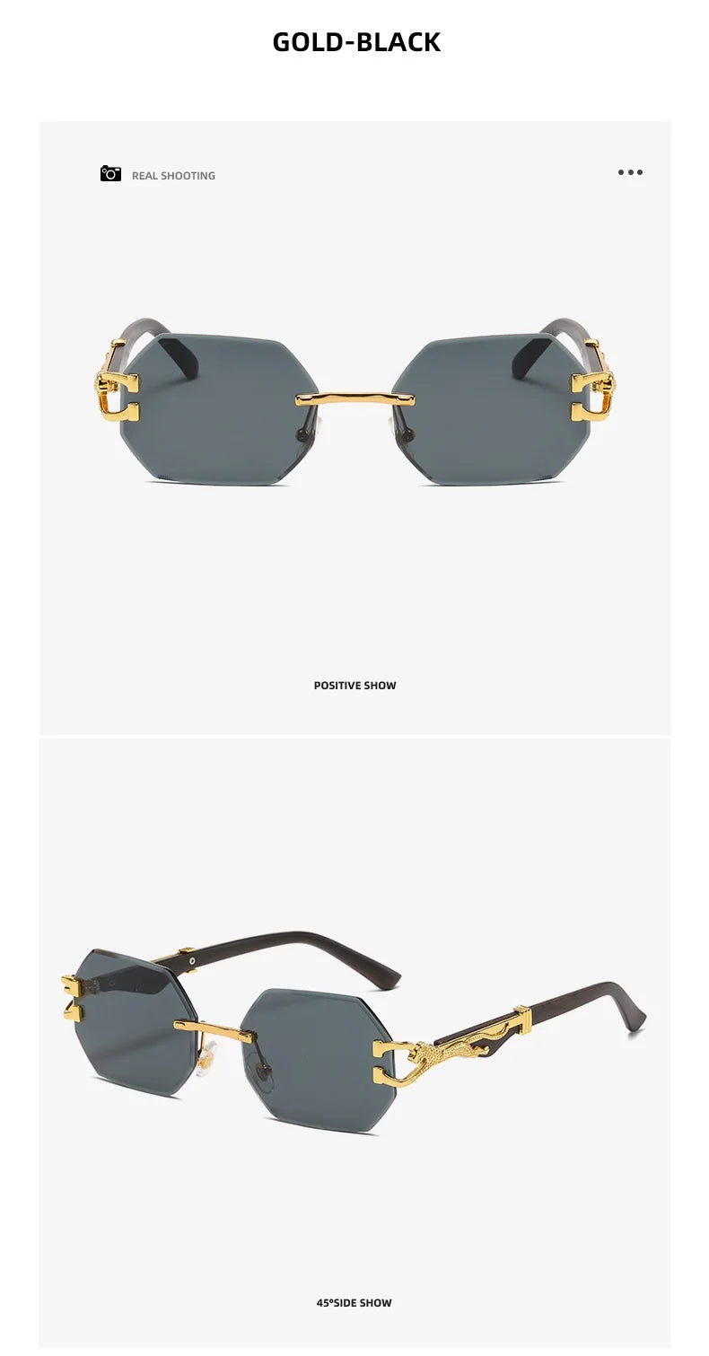 Hexagon Rimless Sunglasses Square Women Retro Men Sun Glasses Brand Designer Eyewear UV400 Shades Oculos Female Gafas
