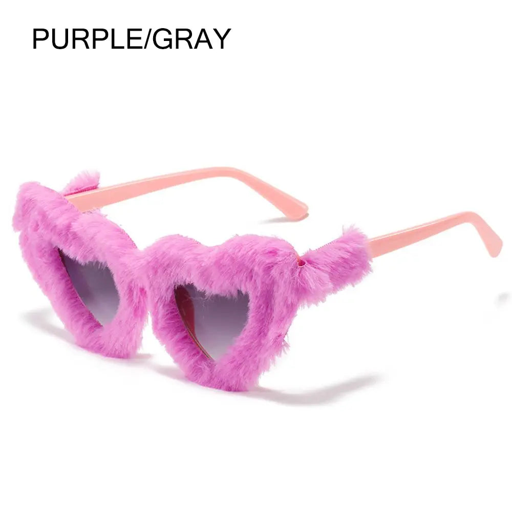 NEW Trendy Rectangle Sunglasses Women Punk Plush Sun Glasses Ladies UV400 Shades Fashion Funny Decor Eyewear