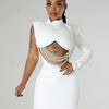 Fashiona sexy women's slim fit solid color one shoulder elegant dress pearl string party half high neck hip hugging mini dress