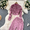 Women  Three-dimensional floral  loose T Shirt Bodycone Tops Female High Street Y2k Tops  Summer Two Piece Set