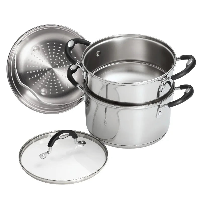 4-Piece Stainless Steel 3-Quart Steamer and Bain-A-Bailow Set for Soups, Stews, and Pasta
