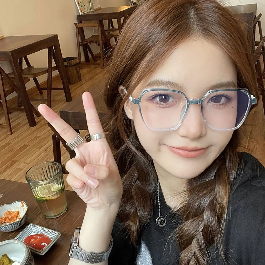 Fashion Anti Blue Light Glasses Ultra-Light Transparent Korean Gradient Big Square Frame Men Women Eye Protection Spectacles