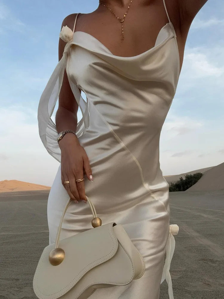 Sexy Ladies Lace Satin Dress Fashionable Elegant Backless Long Skirt 2025 New Party Evening Dress Dress Beach Vacation Style