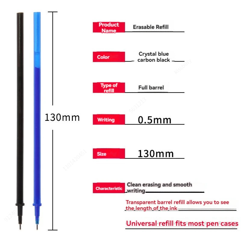 30/50/100Pcs/Lot 0.5mm Gel Pen Erasable Pen Refill Rod Set Blue Black Ink Shool Washable Handle Writing Stationery Supplies