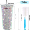 1 Pc Rhinestone Coffee Cup Gift Cup Rhinestone Rhinestone Thermos Cup Double Stainless Steel Straw Cup Coffee Mug  Water Bottles