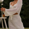 Mesh Crochet Long Beach Shirt Women Solid Cover Up Ladies Long Sleeve Hollow Out 2025 Sexy Beachwear Bathers Swim Bathing Suit