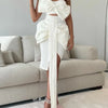 VGH Strapless Slim Solid Sets For Women Sleeveless High Waist Patchwork Bow Top Irregular Sexy Mini Two Piece Set Female Clothes