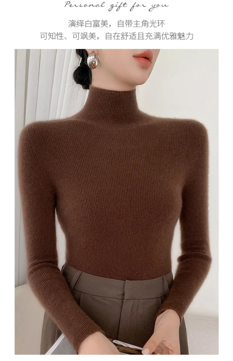 Women Turtleneck Basics Cashmere Sweater Autumn Winter Pullover 100% Merino Wool Knitwear Female Soft Slim Knitting New Top