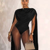 Joskaa Chic and Elegant Tassel Swing Collar Bodysuit Women Hipster Sexy One Piece Rompers 2025 Spring Midnight Party Club Tops