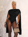 Joskaa Chic and Elegant Tassel Swing Collar Bodysuit Women Hipster Sexy One Piece Rompers 2025 Spring Midnight Party Club Tops