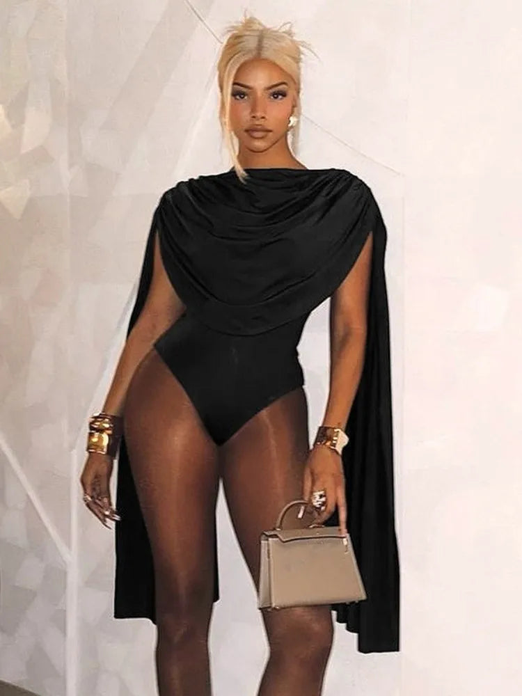 Joskaa Chic and Elegant Tassel Swing Collar Bodysuit Women Hipster Sexy One Piece Rompers 2025 Spring Midnight Party Club Tops